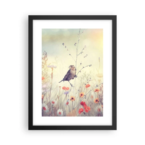 Affiche dans un cadre noir - Poster - Portrait d'oiseau sur pré en fond - 30x40 cm