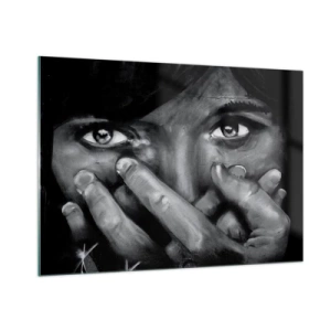 Impression sur verre - Image sur verre - Un portrait en noir et blanc avec un regard émotionnel - 100x70cm - Je ne dirai pas qui a peint - Décoration murale moderne pour le salon et la chambre ARTTOR