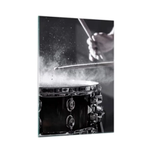 Impression sur verre - Image sur verre - Tambours en mouvement avec de la poudre flottante - 50x70cm - Tempo de la musique - Décoration murale moderne pour le salon et la chambre ARTTOR