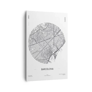 Impression sur toile - Image sur toile - Une carte de Barcelone dans un style minimaliste en noir et blanc - 80x120cm - Anatomie de Barcelone - Décoration murale moderne pour le salon et la chambre ARTTOR