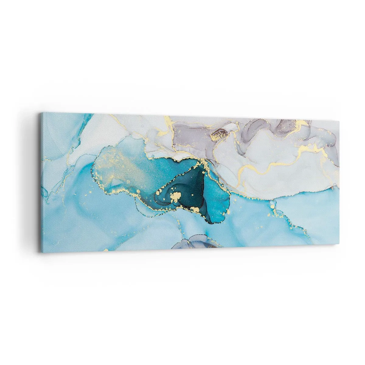 Impression sur toile - Image sur toile - Abstraction dans les tons de bleu et d'or avec des lignes subtiles - 120x50cm - Etude de la rencontre gris et turquoise - Décoration murale moderne pour le salon et la chambre ARTTOR