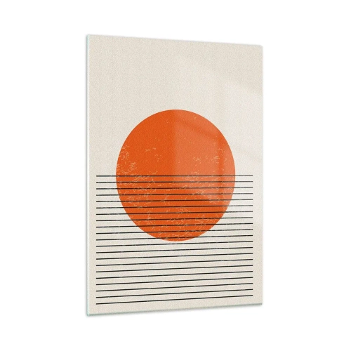 Impression sur verre - Image sur verre - Composition géométrique avec cercle et lignes orange - 50x70cm - Toujours le soleil - Décoration murale moderne pour le salon et la chambre ARTTOR