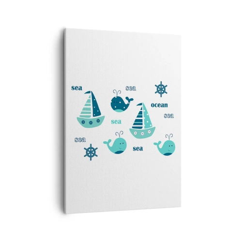Impression sur toile - Image sur toile - Charmants motifs nautiques avec des baleines et des voiliers - 50x70cm - À travers les mers et les océans - Décoration murale moderne pour le salon et la chambre ARTTOR