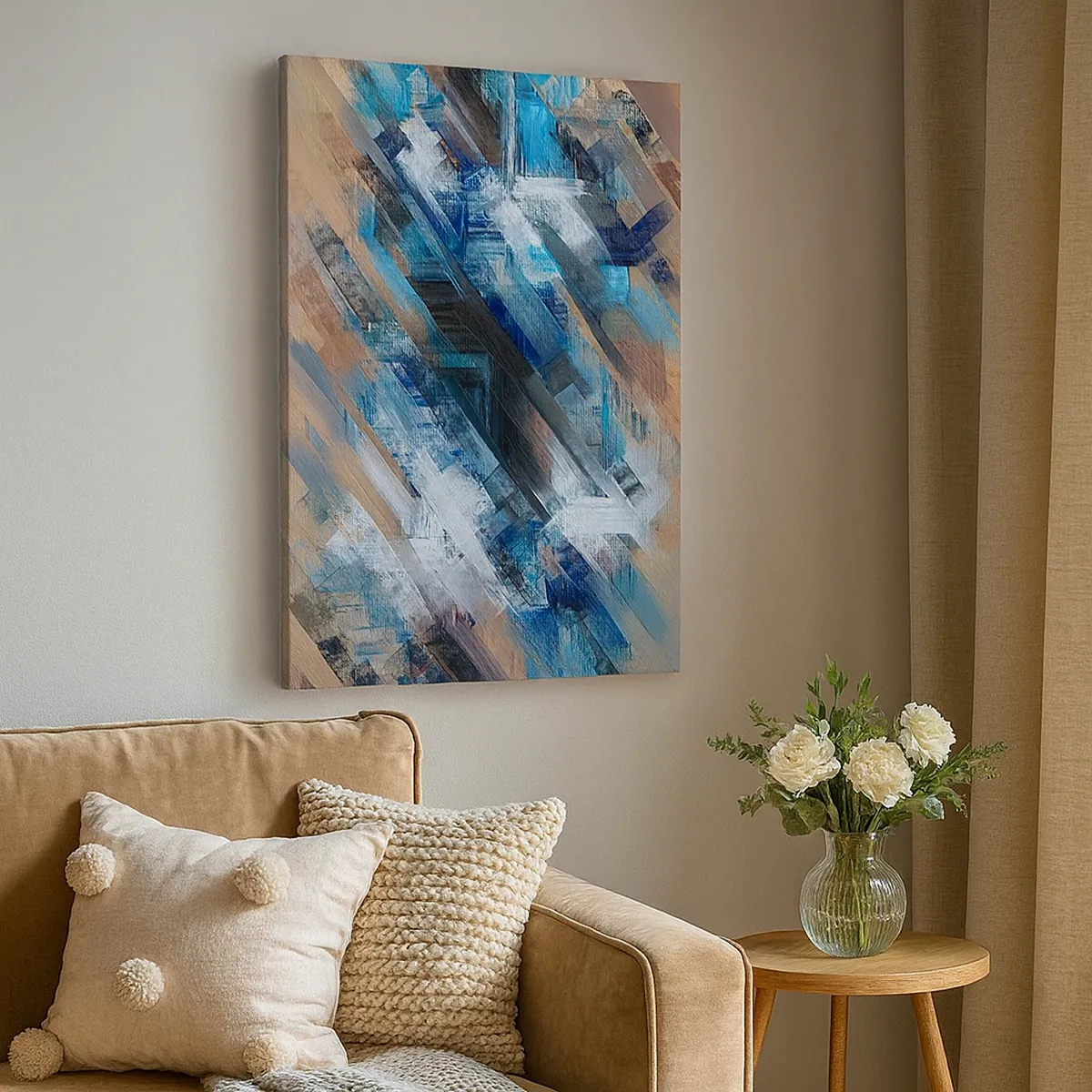 Impression sur toile - Image sur toile - Composition abstraite avec des lignes diagonales bleues - 50x70cm - Diagonale de bleus - Décoration murale moderne pour le salon et la chambre ARTTOR