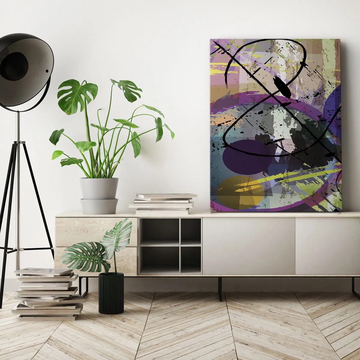 Impression sur toile - Image sur toile - Un motif abstrait coloré avec des lignes et des formes dynamiques. - 50x70cm - Vous pouvez aller tout droit ou autour - Décoration murale moderne pour le salon et la chambre ARTTOR