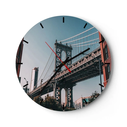 Horloge murale - Pendule murale - Un pont suspendu au-dessus du développement urbain par une journée ensoleillée - 30x30cm - Sur les vagues de la ville - Décoration murale moderne pour le salon, la cuisine et la chambre ARTTOR