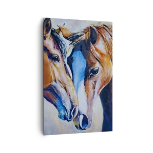 Impression sur toile - Image sur toile - Une représentation picturale de deux chevaux dans un cadre convivial. - 80x120cm - Est-ce de l'amitié ? Ou de l'amour ? - Décoration murale moderne pour le salon et la chambre ARTTOR