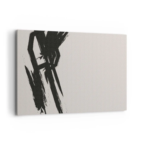 Impression sur toile - Image sur toile - Coups de pinceau dynamiques en noir sur fond clair - 100x70cm - Ruée imparable - Décoration murale moderne pour le salon et la chambre ARTTOR