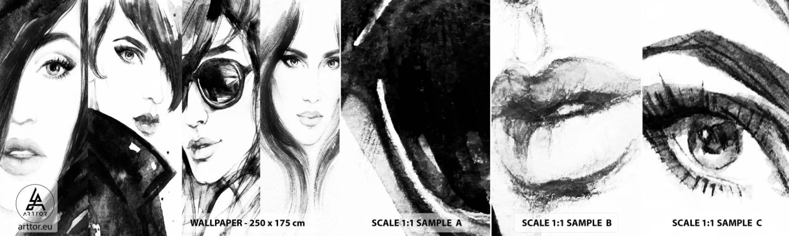 Échantillon de Papier Peint Autocollant Deluxe Sticker - La beauté multipliée - Femme, Les yeux de la femme, Portrait d'une femme - 100x30 cm