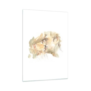 Impression sur verre - Image sur verre - Aquarelle romantique représentant un baiser d'amoureux - 50x70cm - A moitié trouvé ? - Décoration murale moderne pour le salon et la chambre ARTTOR