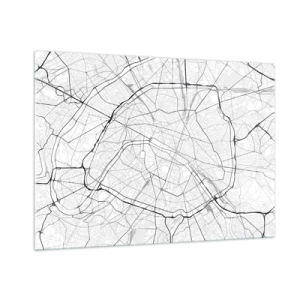 Impression sur verre - Image sur verre - Plan de la ville en noir et blanc avec quadrillage des rues et artères circulaires - 100x70cm - Fleur de Paris - Décoration murale moderne pour le salon et la chambre ARTTOR