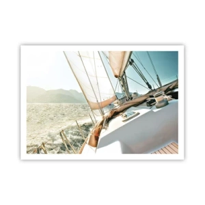 Affiche - Poster - Un yacht en pleine mer avec vue sur les montagnes - 100x70cm - Toutes voiles dehors - Décoration murale moderne pour le salon et la chambre ARTTOR