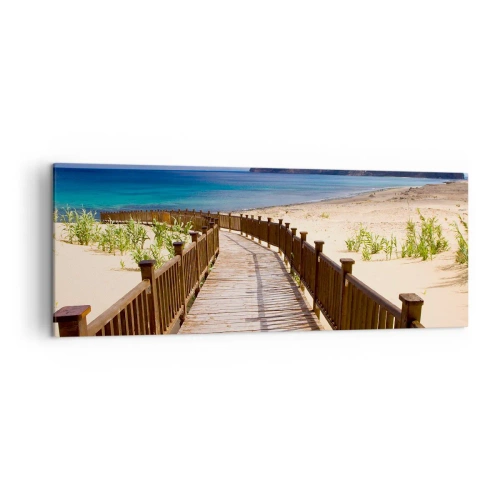 Impression sur toile - Image sur toile - Chemin en bois menant à la plage avec vue sur l'océan - 140x50cm - Emmène-moi dans les îles du bonheur - Décoration murale moderne pour le salon et la chambre ARTTOR