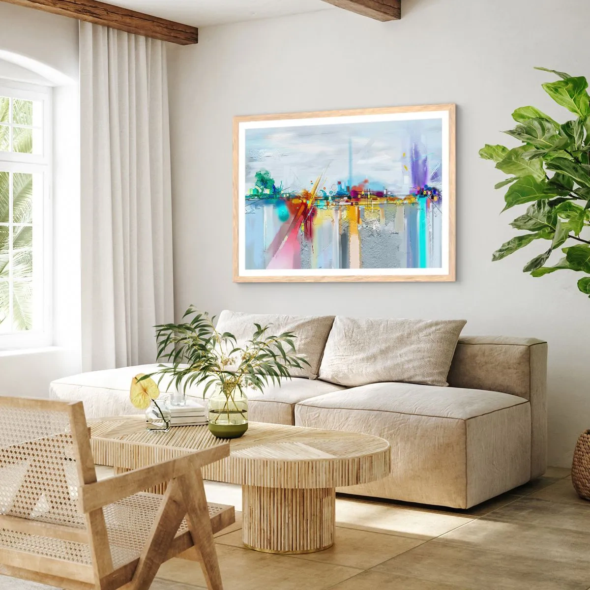 Affiche dans un chêne clair - Poster - Pont de joie sur le fleuve de la vie - 70x50 cm