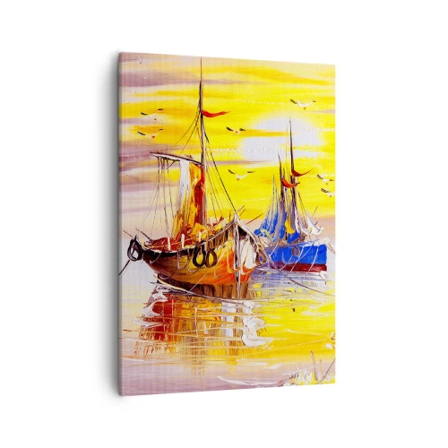 Impression sur toile - Image sur toile - Une scène picturale de bateaux sur une mer calme - 50x70cm - Un repos bien mérité au port - Décoration murale moderne pour le salon et la chambre ARTTOR