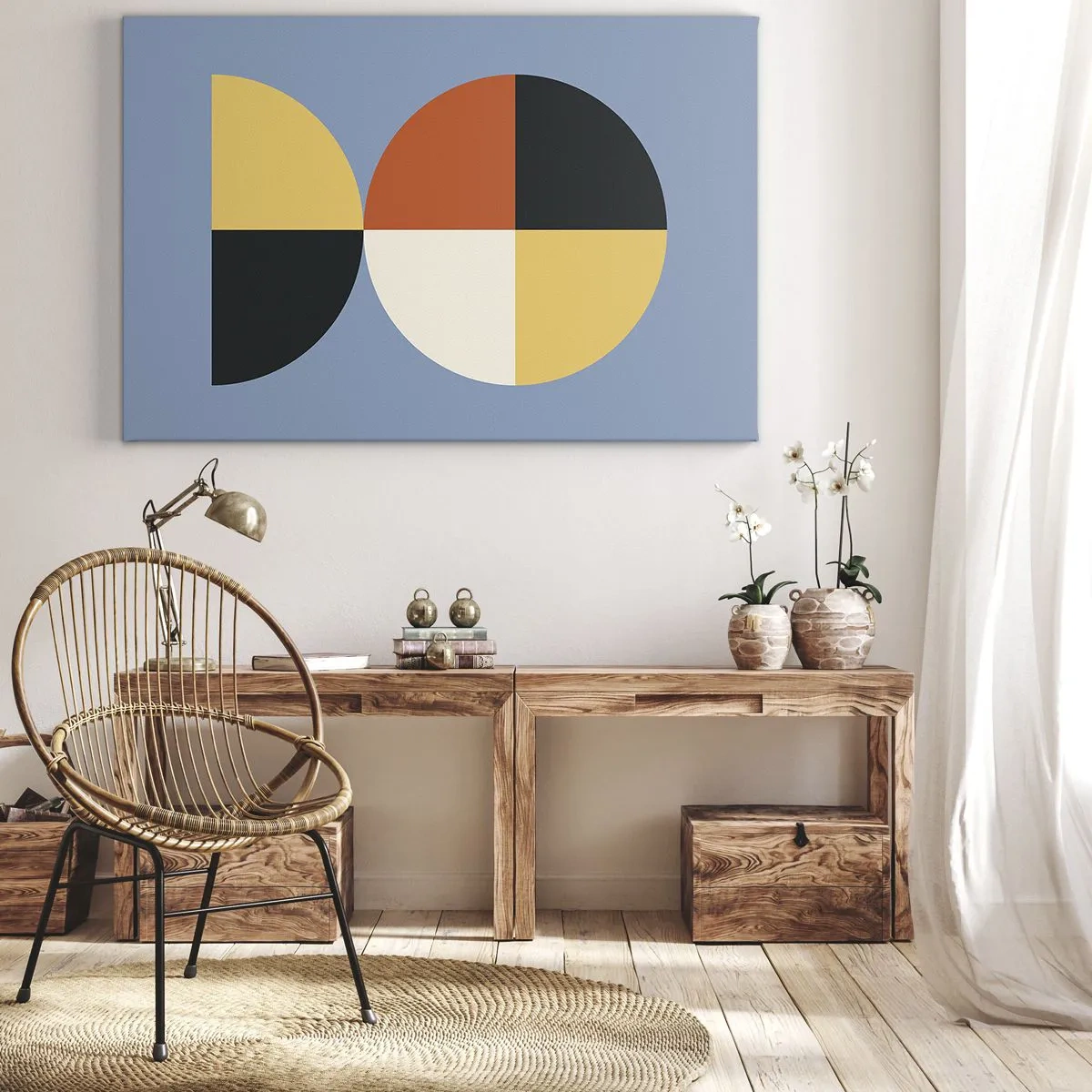 Impression sur toile - Image sur toile - Cercles géométriques sur fond bleu - 100x70cm - Regarde et compte - Décoration murale moderne pour le salon et la chambre ARTTOR