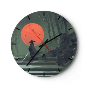 Horloge murale - Pendule murale - Un guerrier solitaire dans la forêt sous une lune rouge - 30x30cm - Guerrier de la lune rouge - Décoration murale moderne pour le salon, la cuisine et la chambre ARTTOR
