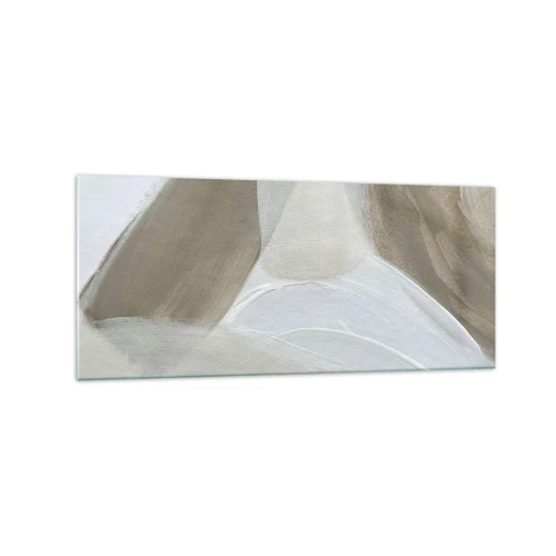 Impression sur verre - Image sur verre - Abstraction délicate dans les tons beige et blanc - 120x50cm - Une vague de blanc - Décoration murale moderne pour le salon et la chambre ARTTOR