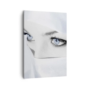 Impression sur toile - Image sur toile - Portrait d'une femme aux yeux bleus cachés derrière un voile blanc - 50x70cm - Directement des mille et une nuits - Décoration murale moderne pour le salon et la chambre ARTTOR