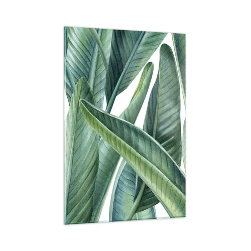 Impression sur verre - Image sur verre - Feuilles vertes dans un style botanique minimaliste - 80x120cm - La nature face à elle-même - Décoration murale moderne pour le salon et la chambre ARTTOR