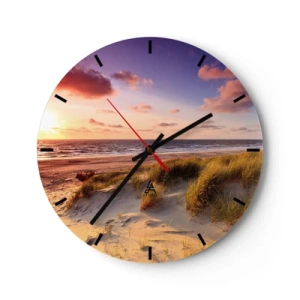 Horloge murale - Pendule murale - Une plage avec des dunes et un coucher de soleil doré sur une mer calme - 30x30cm - L'air sent déjà l'été - Décoration murale moderne pour le salon, la cuisine et la chambre ARTTOR