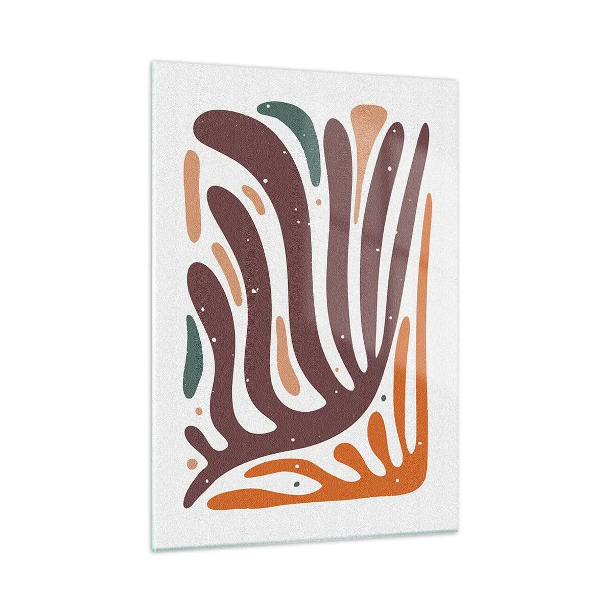 Impression sur verre - Image sur verre - Formes abstraites dans les tons bruns et oranges rayonnant sur un fond blanc - 50x70cm - Composition organique rayonnante - Décoration murale moderne pour le salon et la chambre ARTTOR