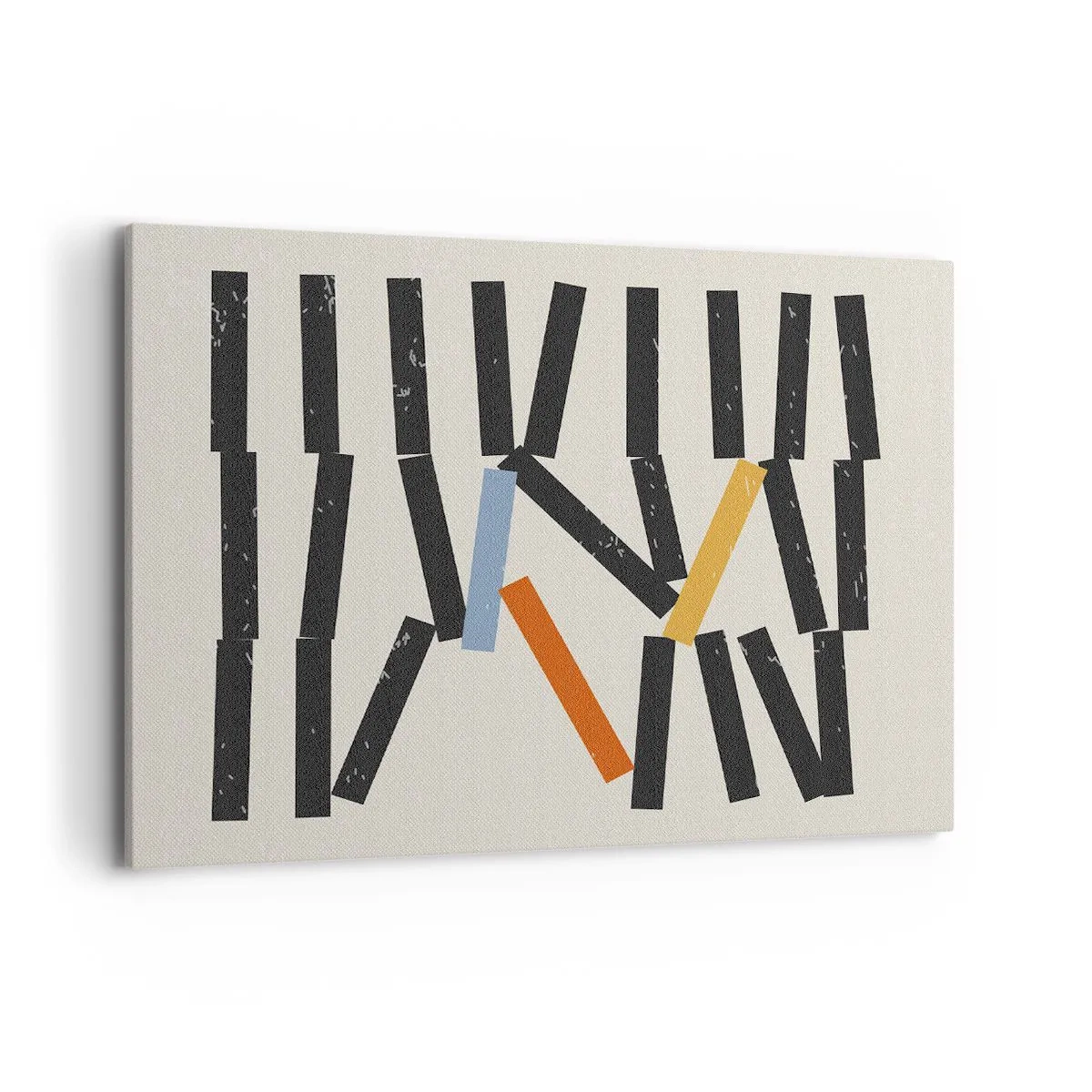 Impression sur toile - Image sur toile - Composition abstraite avec des rectangles colorés et noirs - 100x70cm - Dominos – composition - Décoration murale moderne pour le salon et la chambre ARTTOR