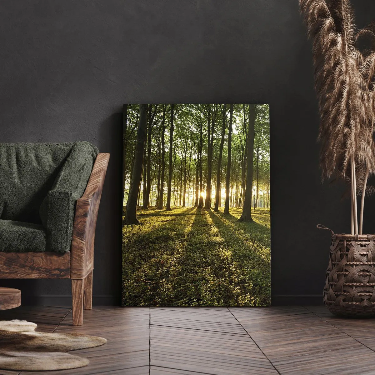 Impression sur toile - Image sur toile - Le soleil couchant dans la forêt de feuillus - 50x70cm - Toutes les photographies de printemps - Décoration murale moderne pour le salon et la chambre ARTTOR