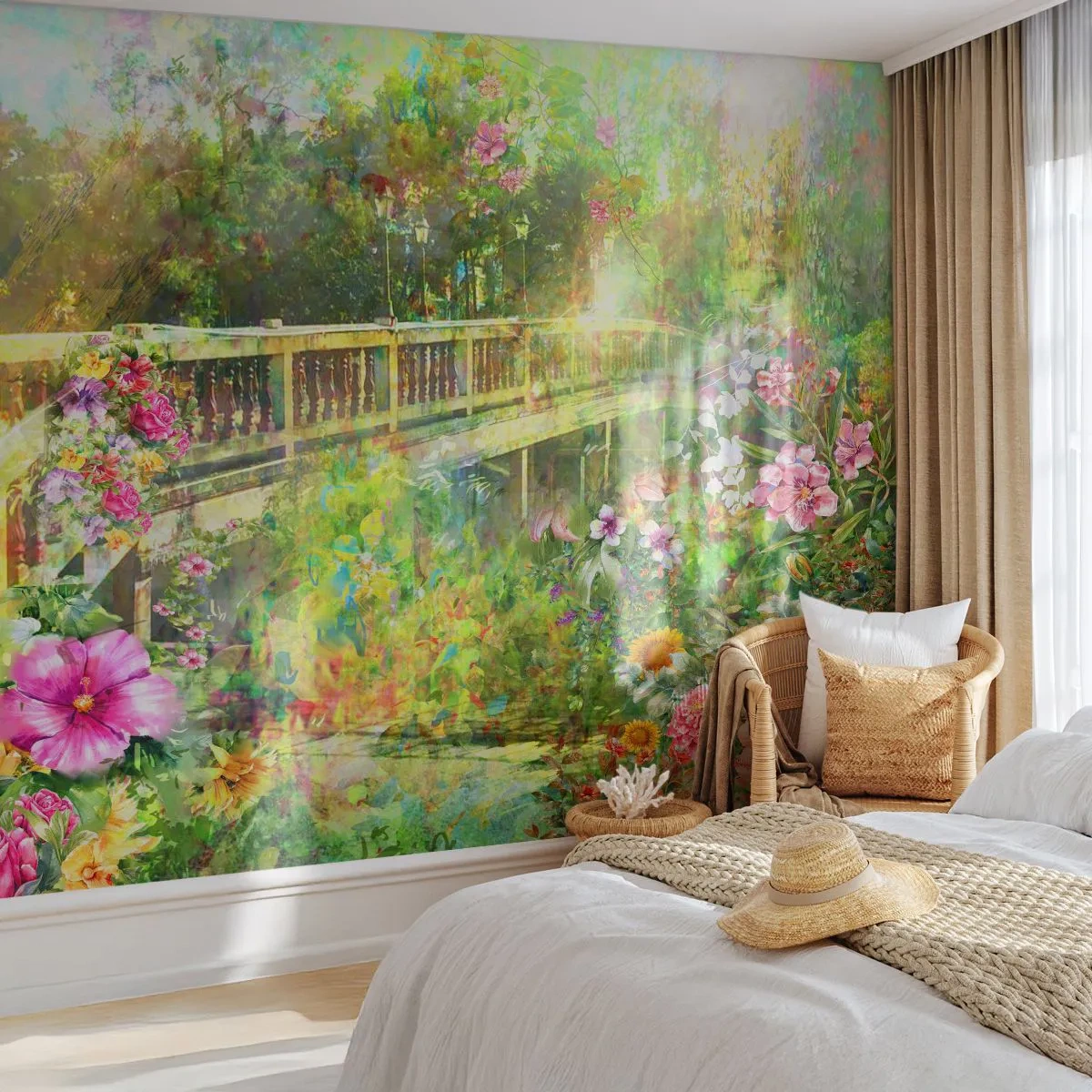 Papier Peint Photo Premium Sand - Le soupire d'un pont de printemps - Paysage, Fleurs, Jardin - 250x175 cm