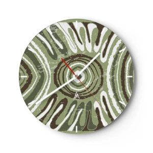 Horloge murale - Pendule murale - Composition symétrique verte et brune avec des motifs concentriques - 30x30cm - Une explosion d'émotions - Décoration murale moderne pour le salon, la cuisine et la chambre ARTTOR