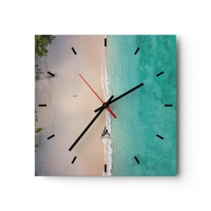 Horloge murale - Pendule murale - Vue aérienne d'une plage tropicale aux eaux turquoises - 30x30cm - Plage paradisiaque - Décoration murale moderne pour le salon et la chambre ARTTOR