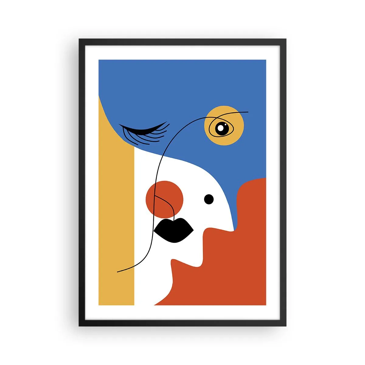 Affiche dans un cadre noir - Poster - Un portrait cubiste aux couleurs vives - 50x70cm - Portrait déconstruit - Décoration murale moderne pour le salon et la chambre ARTTOR