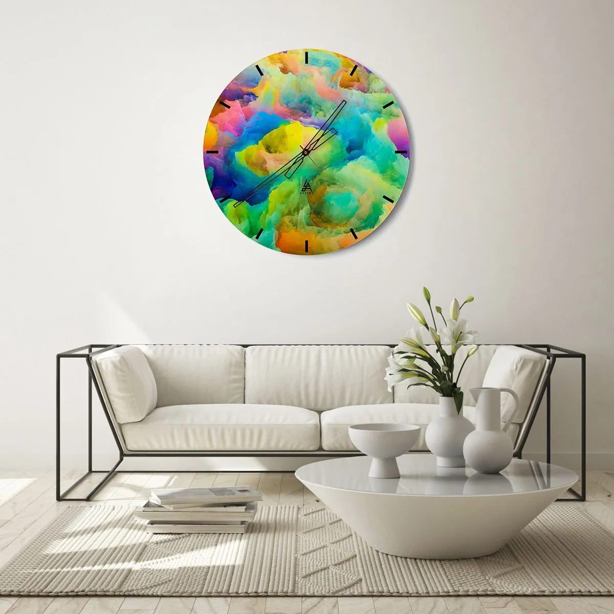 Horloge murale - Pendule murale - Plumule arc-en-ciel - 40x40 cm