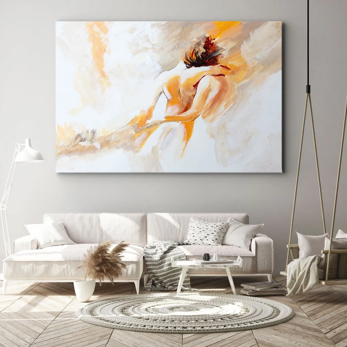 Impression sur toile - Image sur toile - Scène abstraite d'une étreinte romantique - 70x50cm - Proximité dans le ciel - Décoration murale moderne pour le salon et la chambre ARTTOR