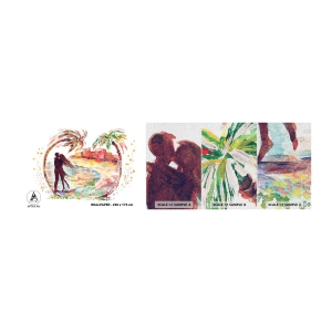 Échantillon de Papier Peint Premium Canvas - Vacances romantiques - Personnes, Cocotier, Plage - 100x30 cm