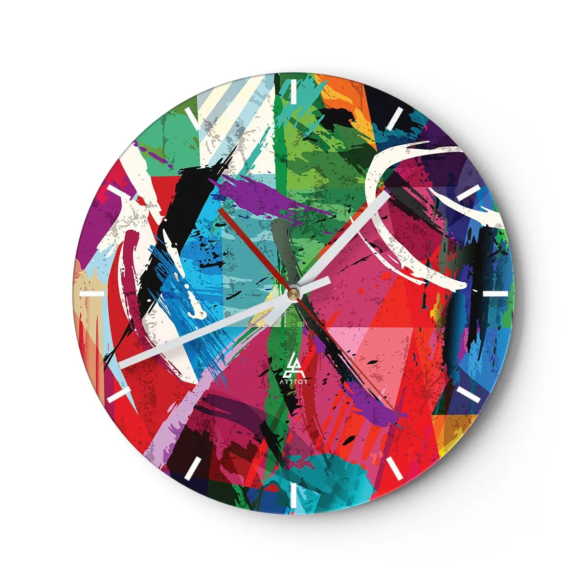Horloge murale - Pendule murale - Un motif abstrait aux couleurs intenses et aux lignes dynamiques. - 30x30cm - Rapide, vif et bondissant - Décoration murale moderne pour le salon, la cuisine et la chambre ARTTOR