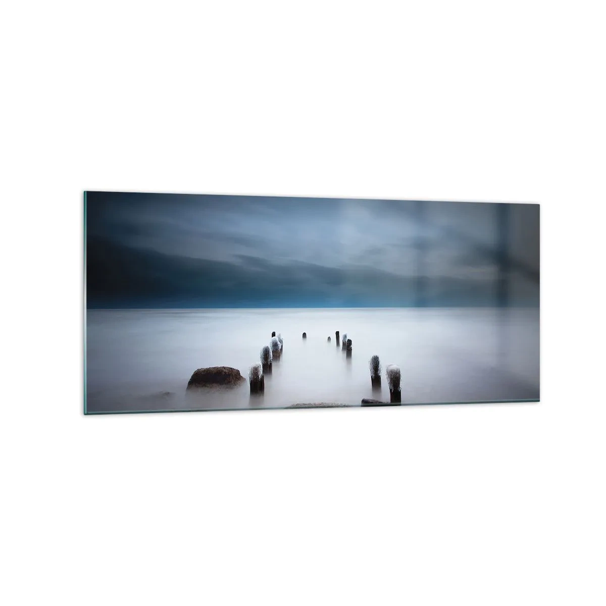 Impression sur verre - Image sur verre - La vieille jetée sur fond de mer calme - 120x50cm - Lac pensif - Décoration murale moderne pour le salon et la chambre ARTTOR