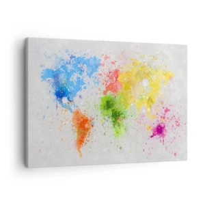 Impression sur toile - Image sur toile - Une carte du monde dans une interprétation aquarelle colorée - 70x50cm - Toutes les couleurs du monde - Décoration murale moderne pour le salon et la chambre ARTTOR