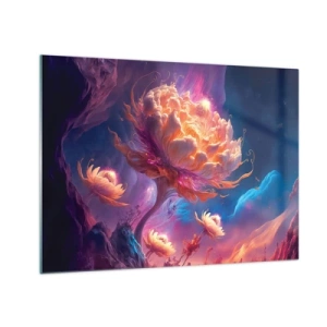 Impression sur verre - Image sur verre - Une fleur fantastique flottant dans un décor cosmique - 70x50cm - Un autre monde - Décoration murale moderne pour le salon et la chambre ARTTOR