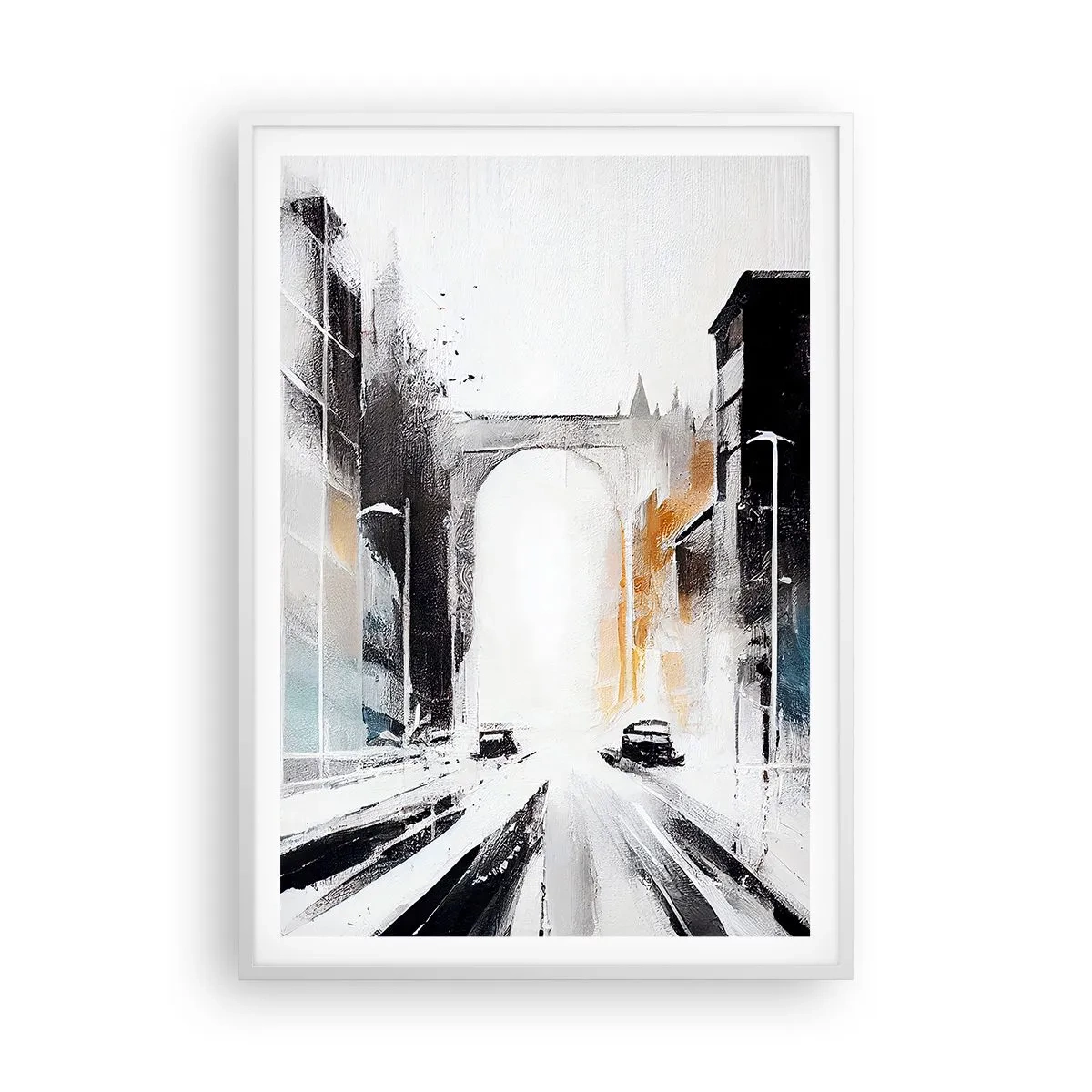Affiche dans un cadre blanc - Poster - Étude de ville : architecture et mouvement - 70x100 cm