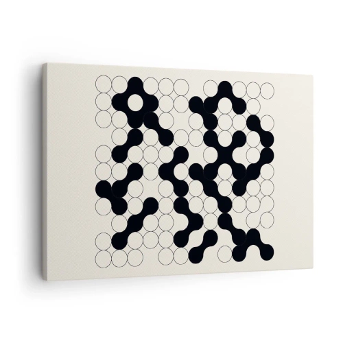 Impression sur toile - Image sur toile - Motifs noirs et blancs avec des cercles sur fond clair - 70x50cm - Jeu chinois – variation - Décoration murale moderne pour le salon et la chambre ARTTOR
