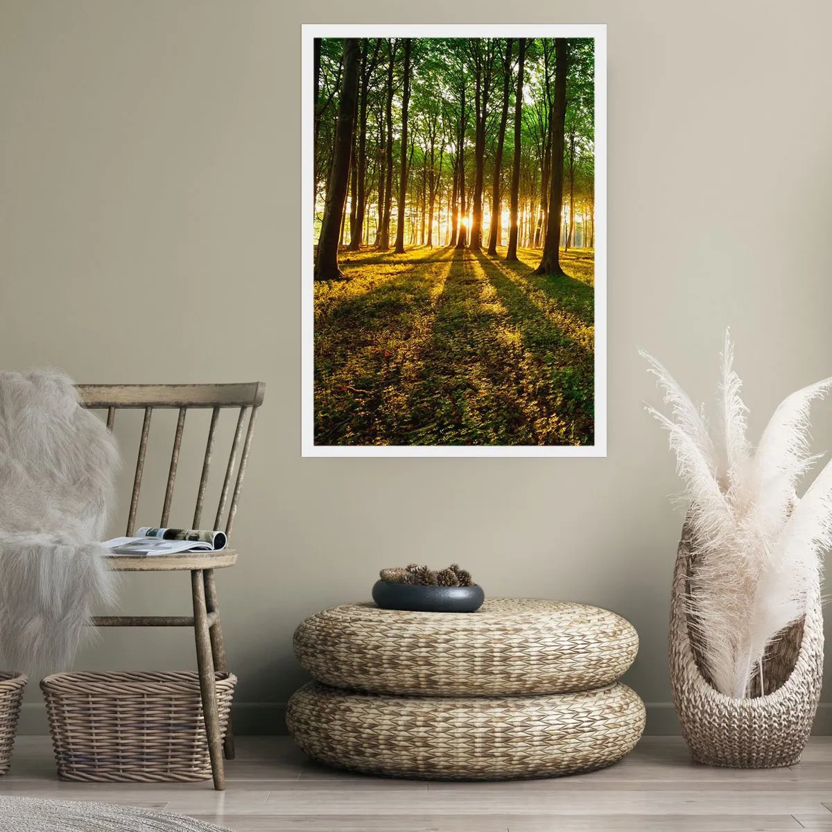 Affiche - Poster - Une forêt illuminée par les rayons du soleil couchant - 50x70cm - Toutes les photographies de printemps - Décoration murale moderne pour le salon et la chambre ARTTOR
