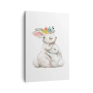 Impression sur toile - Image sur toile - Des lapins mignons aux couleurs pastel - 70x100cm - Maman irremplaçable - Décoration murale moderne pour le salon et la chambre ARTTOR