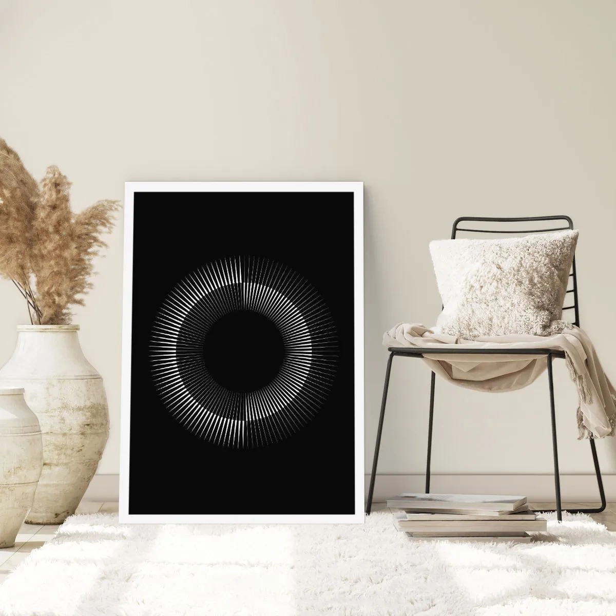 Affiche - Poster - Une composition fascinante d'un cercle lumineux sur fond noir. - 50x70cm - Soleil noir - Décoration murale moderne pour le salon et la chambre ARTTOR