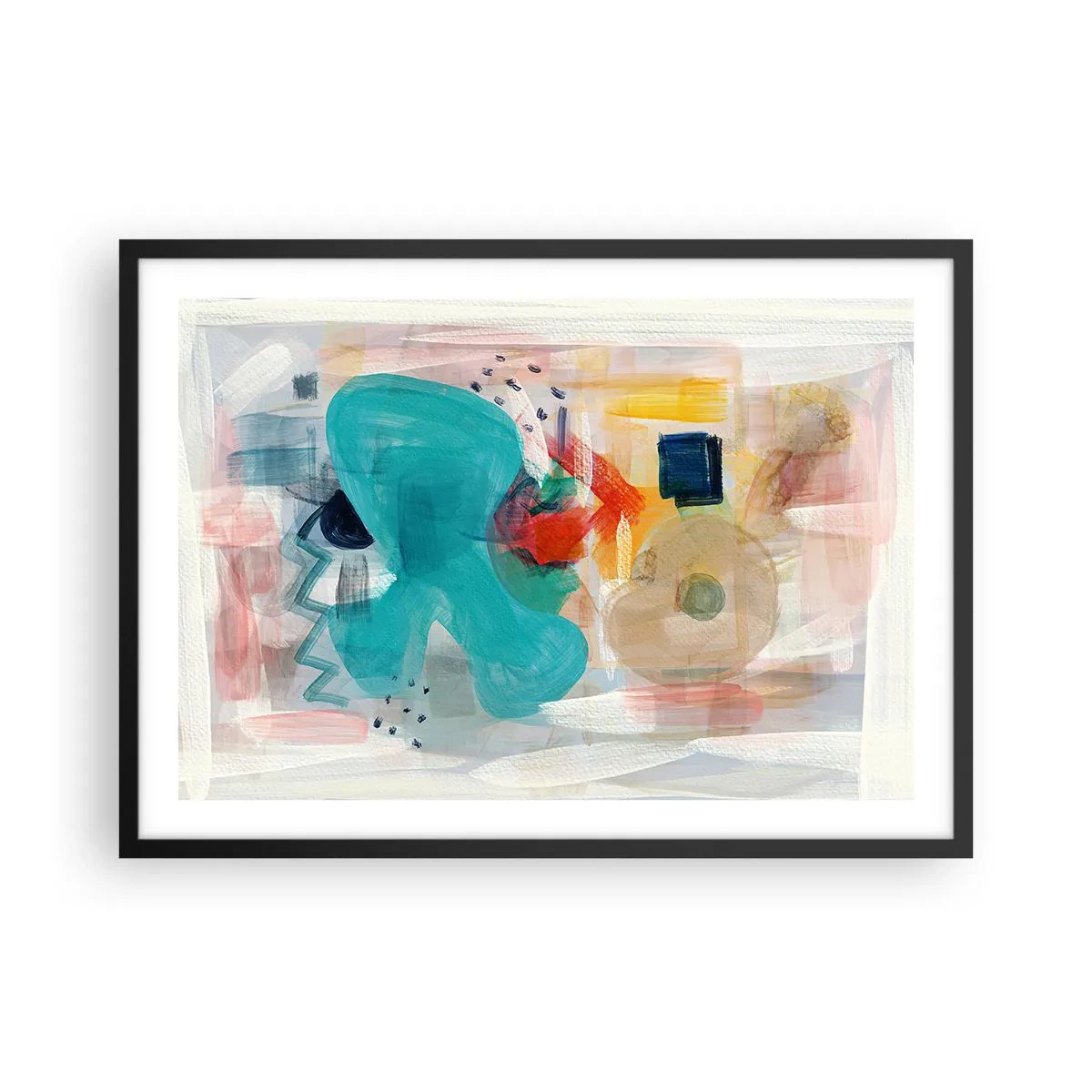 Affiche dans un cadre noir - Poster - Les formes et les couleurs abstraites créent une composition dynamique - 70x50cm - Jeu de couleurs - Décoration murale moderne pour le salon et la chambre ARTTOR