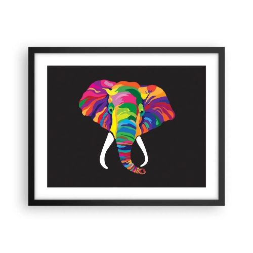 Affiche dans un cadre noir - Poster - L'éléphant qui aimait se baigner dans un arc-en-ciel - 50x40 cm