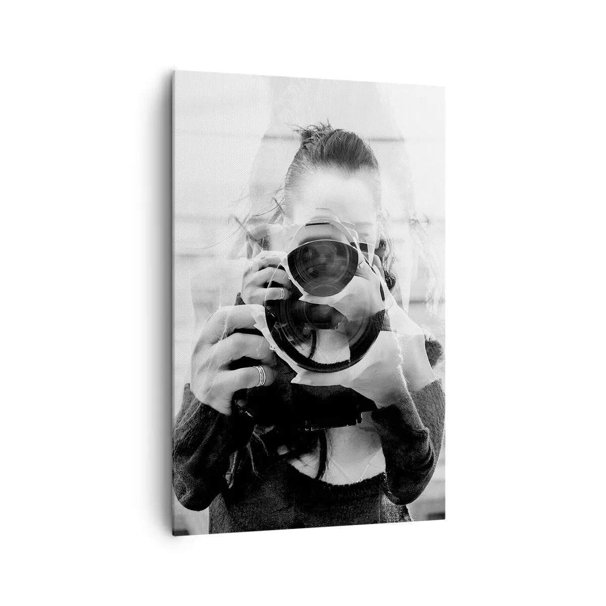 Impression sur toile - Image sur toile - Portrait en double exposition noir et blanc d'un photographe - 80x120cm - Créateur et matériel - Décoration murale moderne pour le salon et la chambre ARTTOR