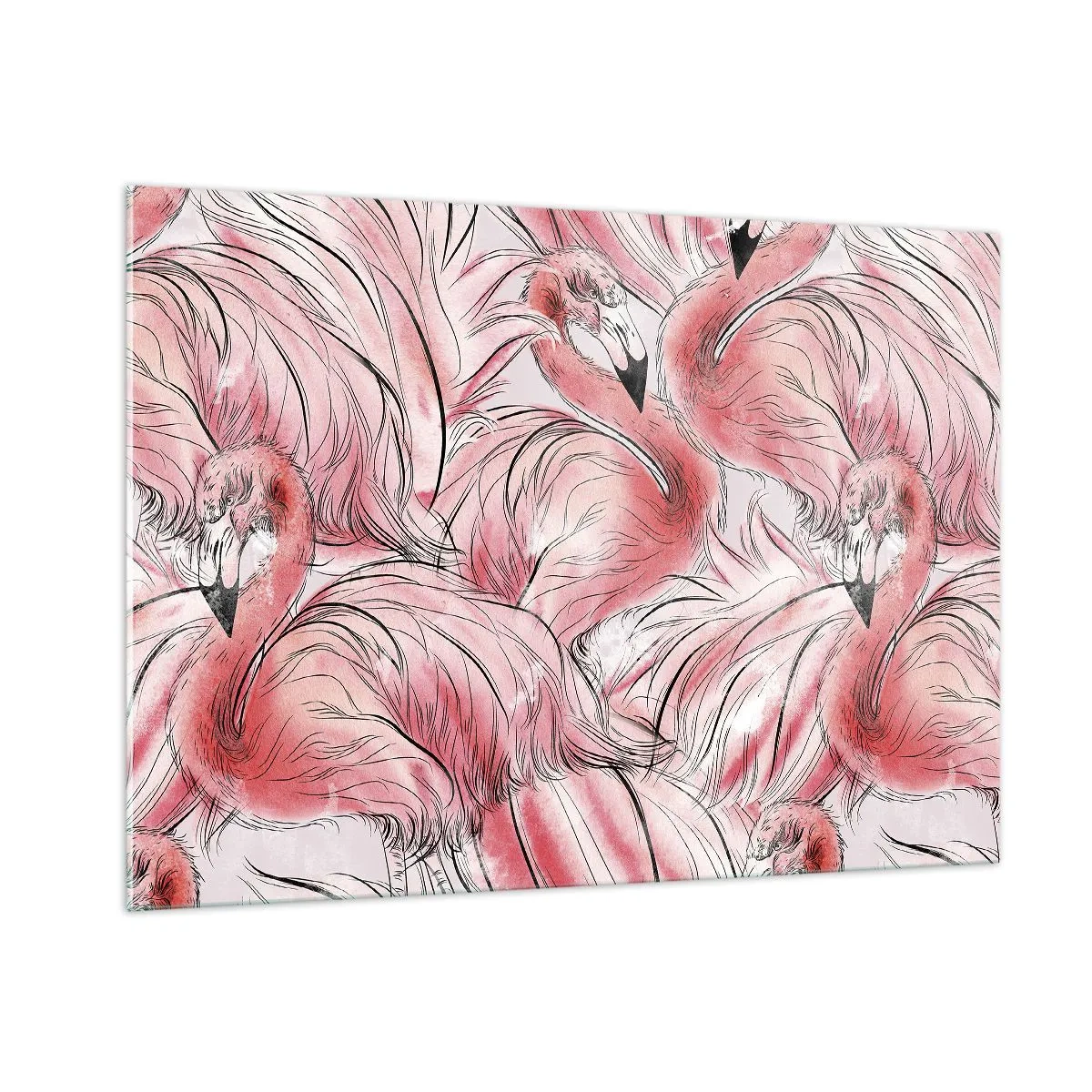 Impression sur verre - Image sur verre - Flamants roses dans un style de dessin animé décoratif - 100x70cm - Oiseau corps de ballet - Décoration murale moderne pour le salon et la chambre ARTTOR