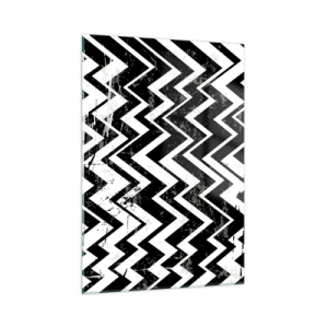 Impression sur verre - Image sur verre - Un motif en zigzag noir et blanc avec une composition et une texture dynamiques. - 50x70cm - Zig-blanc, zag-noir - Décoration murale moderne pour le salon et la chambre ARTTOR
