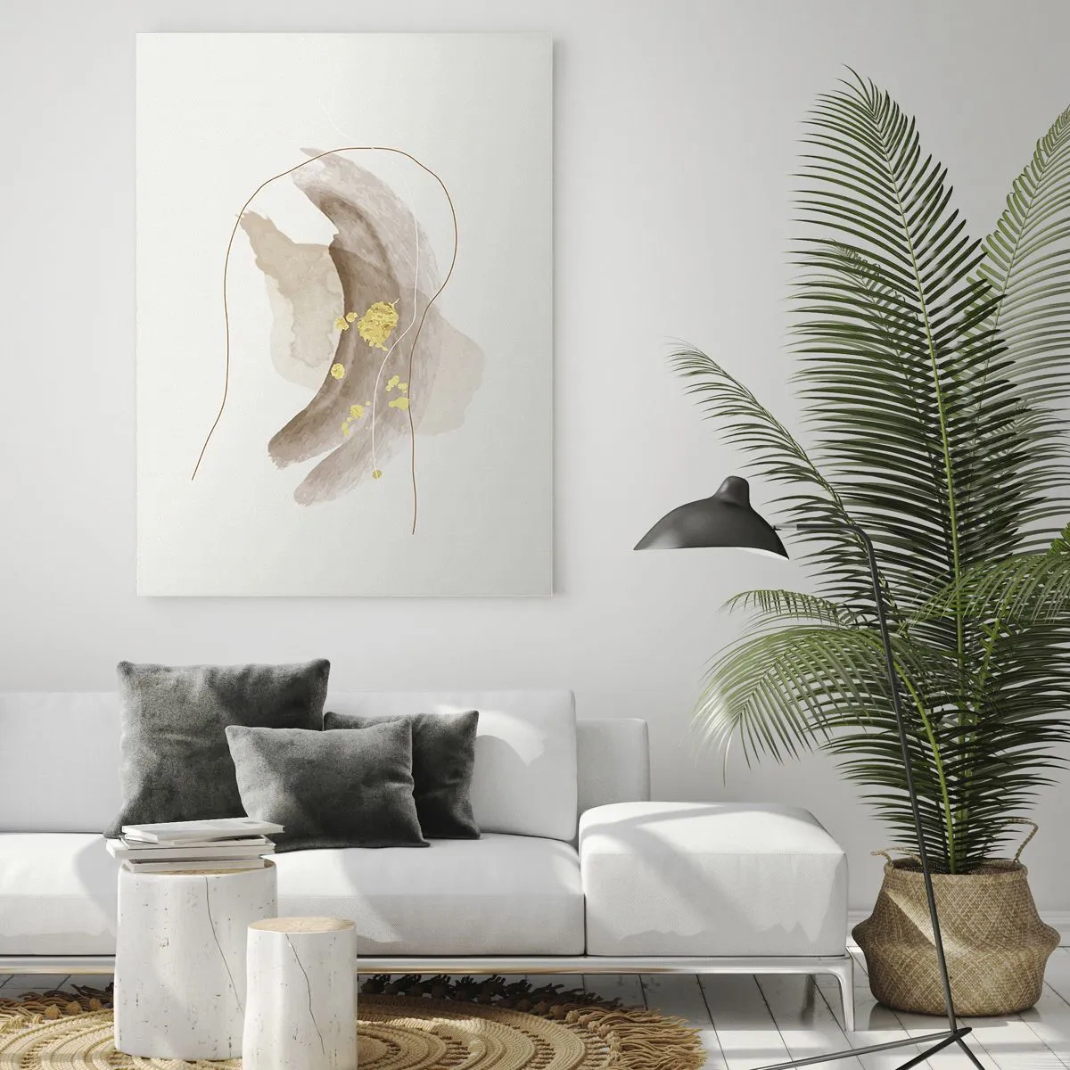 Impression sur verre - Image sur verre - Abstraction beige et or avec des lignes et des formes délicates - 50x70cm - rencontré dans l'espace - Décoration murale moderne pour le salon et la chambre ARTTOR